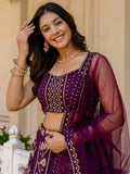Alluring Purple Thread Work Georgette Wedding Lehenga Choli - Zeel Clothing