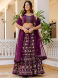 Alluring Purple Thread Work Georgette Wedding Lehenga Choli - Zeel Clothing