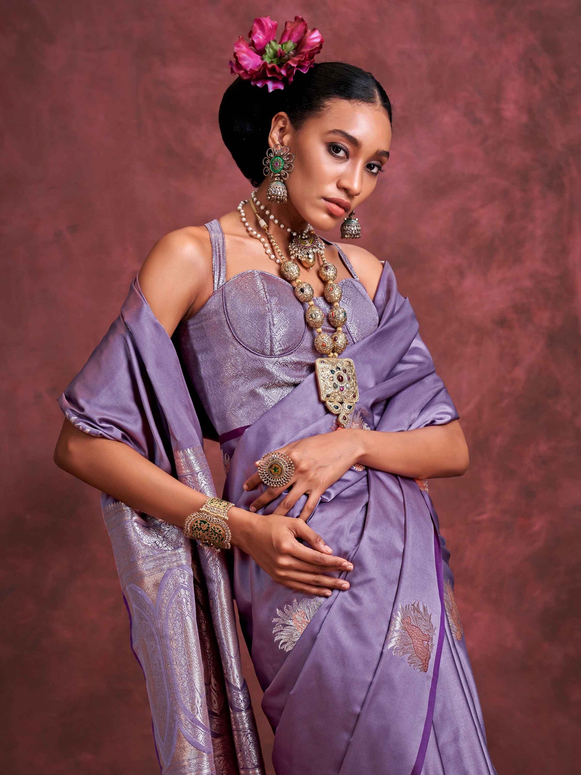 Alluring Purple Zari Weaving Silk Banarasi Saree With Blouse - Zeel Clothing