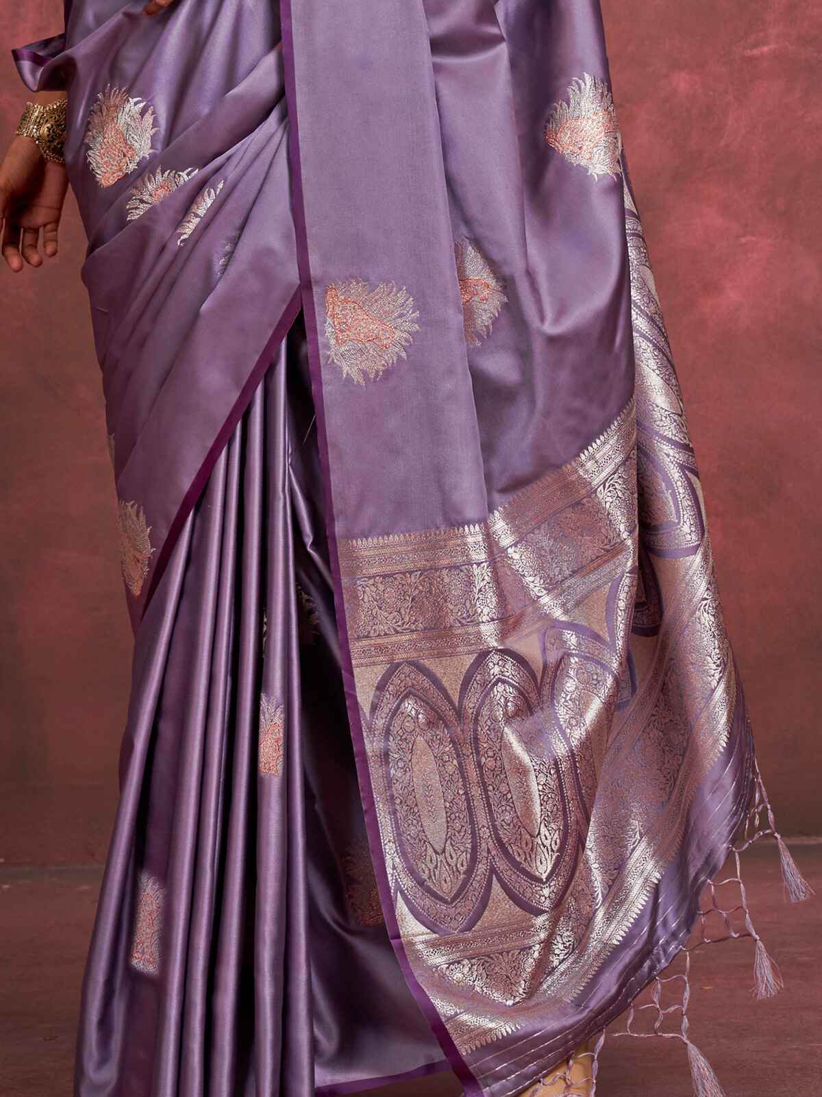 Alluring Purple Zari Weaving Silk Banarasi Saree With Blouse - Zeel Clothing