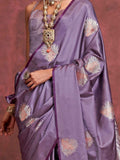 Alluring Purple Zari Weaving Silk Banarasi Saree With Blouse - Zeel Clothing