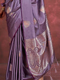 Alluring Purple Zari Weaving Silk Banarasi Saree With Blouse - Zeel Clothing