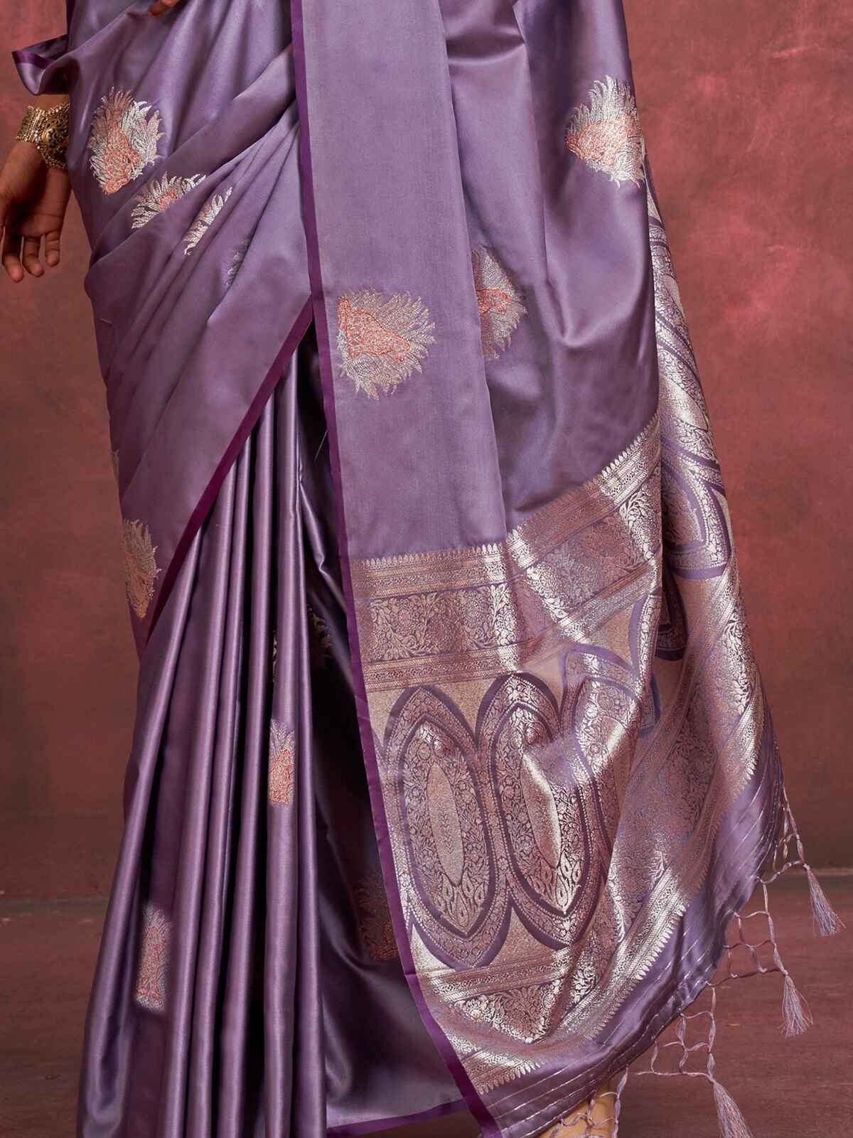 Alluring Purple Zari Weaving Silk Banarasi Saree With Blouse - Zeel Clothing
