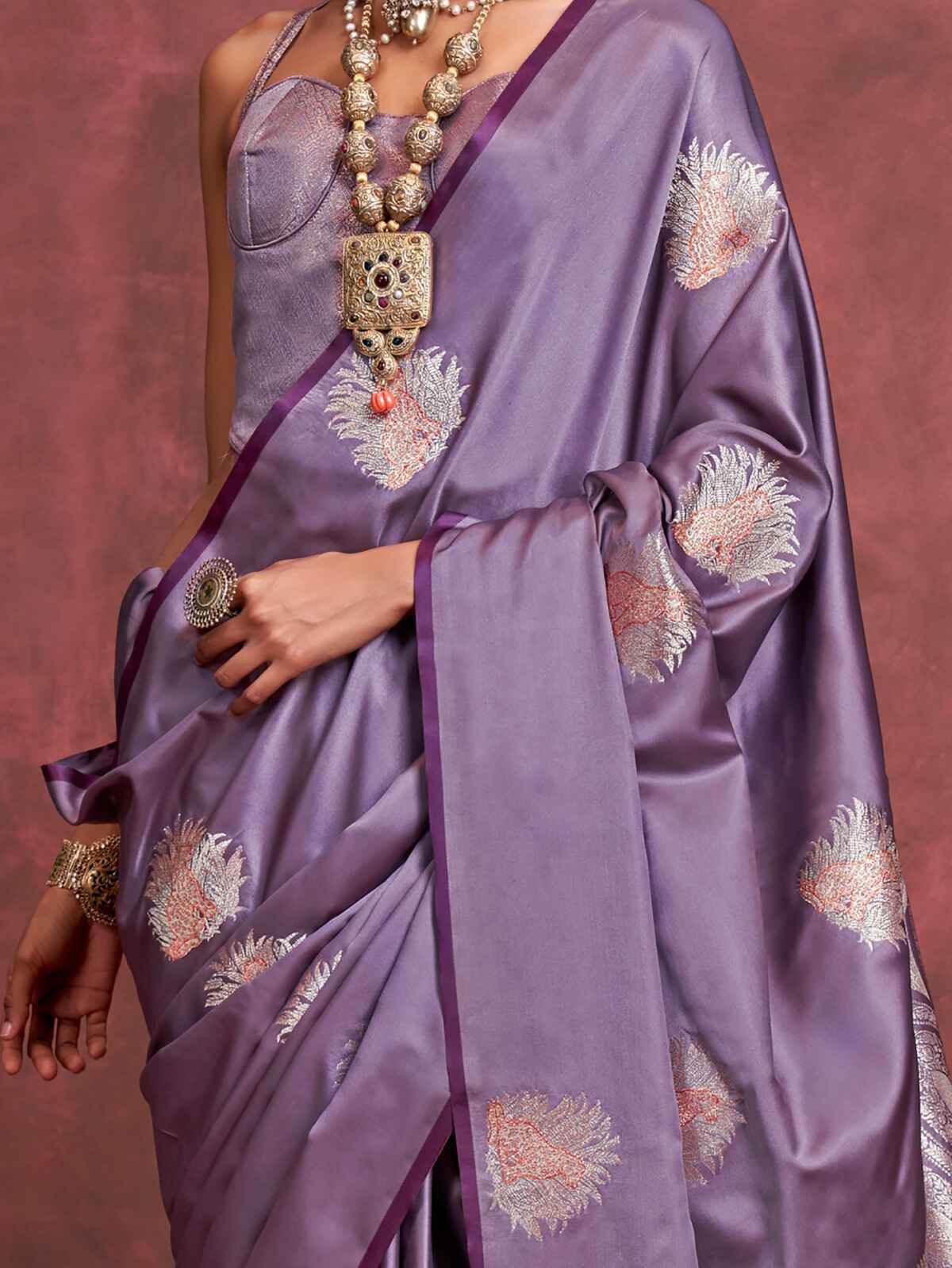 Alluring Purple Zari Weaving Silk Banarasi Saree With Blouse - Zeel Clothing