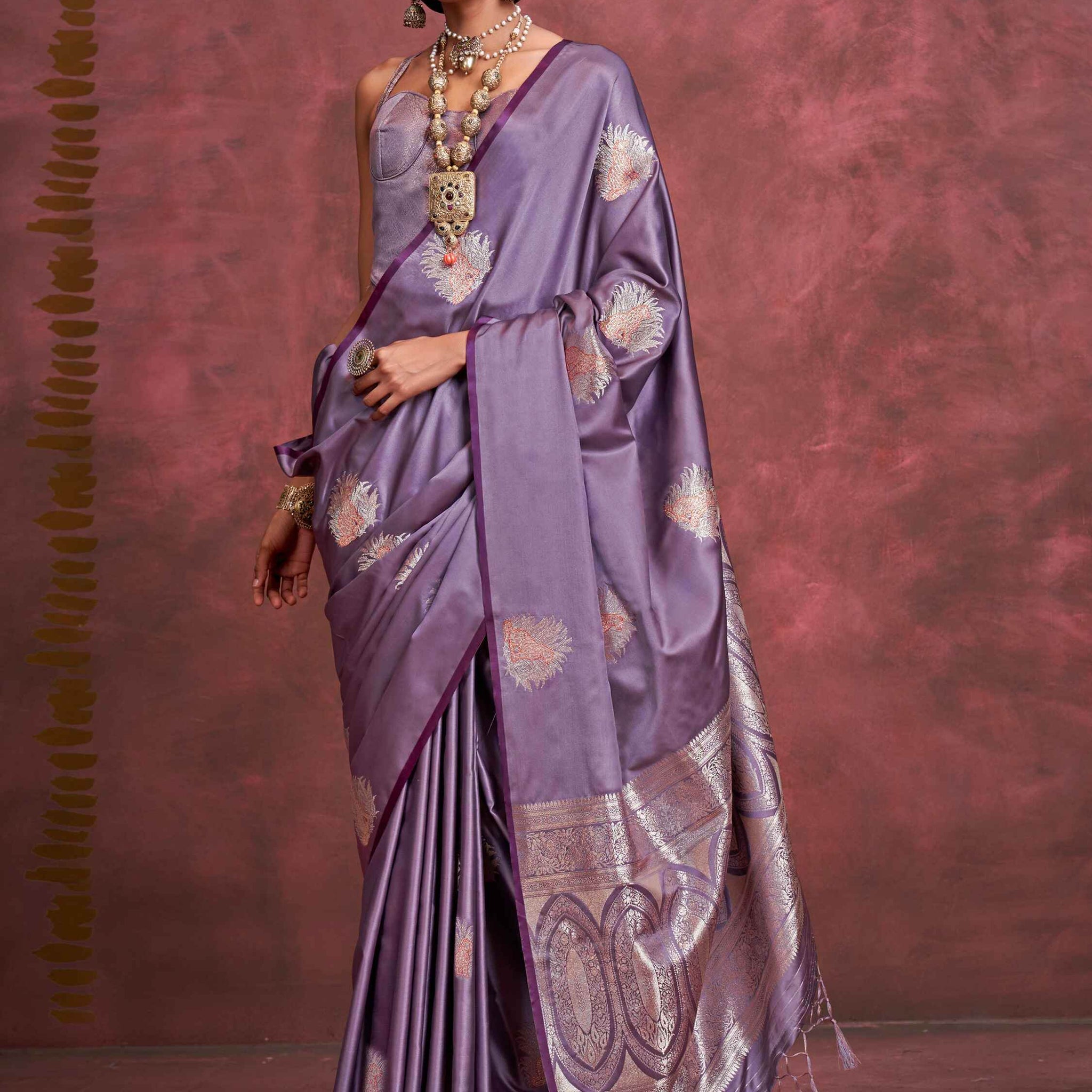 Alluring Purple Zari Weaving Silk Banarasi Saree With Blouse - Zeel Clothing