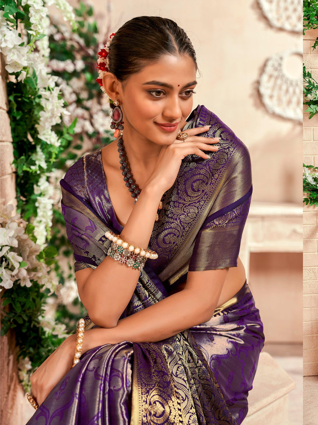 Alluring Purple Zari Weaving Silk Festival Wear Saree With Blouse