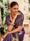 Alluring Purple Zari Weaving Silk Festival Wear Saree With Blouse