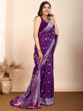 Alluring Purple Zari Weaving Silk Festival Wear Saree With Blouse - Zeel Clothing