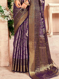 Alluring Purple Zari Weaving Silk Festival Wear Saree With Blouse
