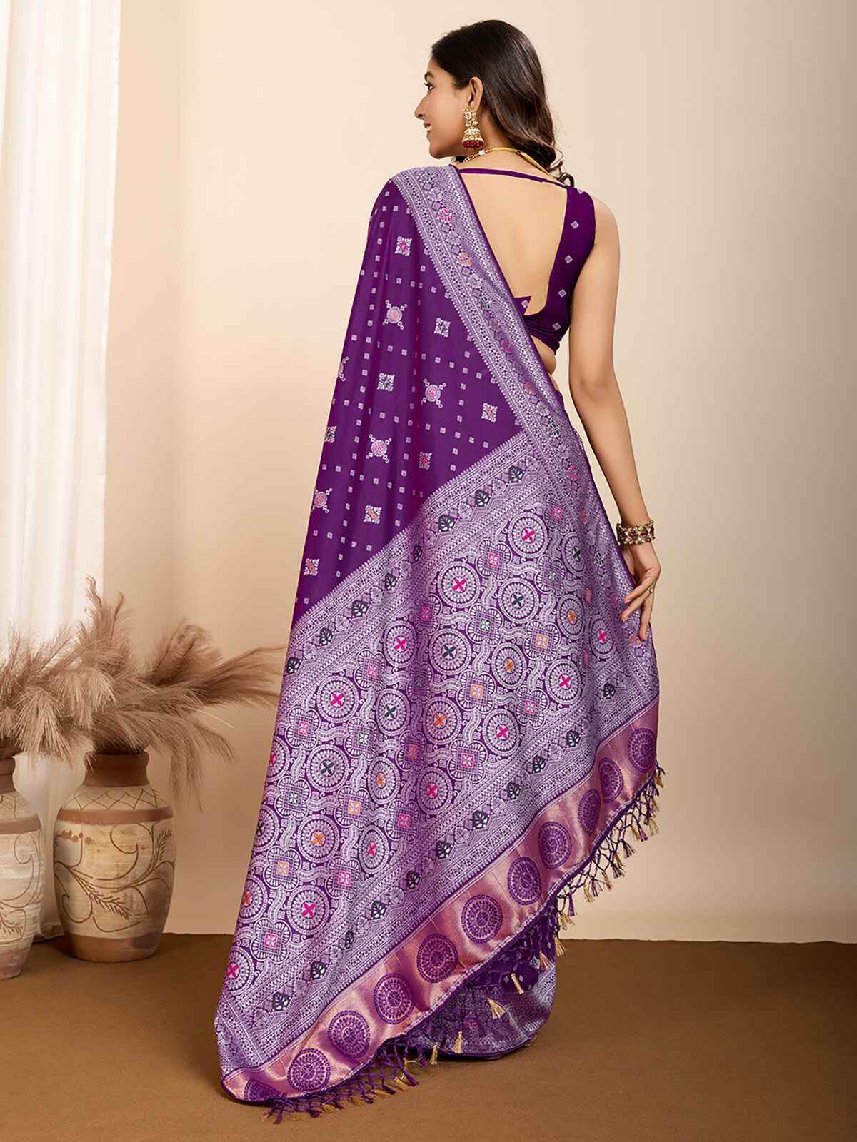 Alluring Purple Zari Weaving Silk Festival Wear Saree With Blouse - Zeel Clothing