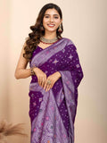 Alluring Purple Zari Weaving Silk Festival Wear Saree With Blouse - Zeel Clothing