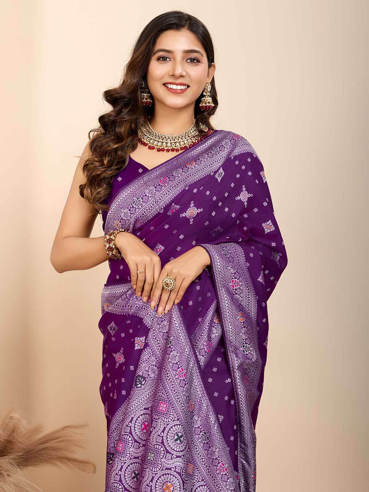 Alluring Purple Zari Weaving Silk Festival Wear Saree With Blouse - Zeel Clothing