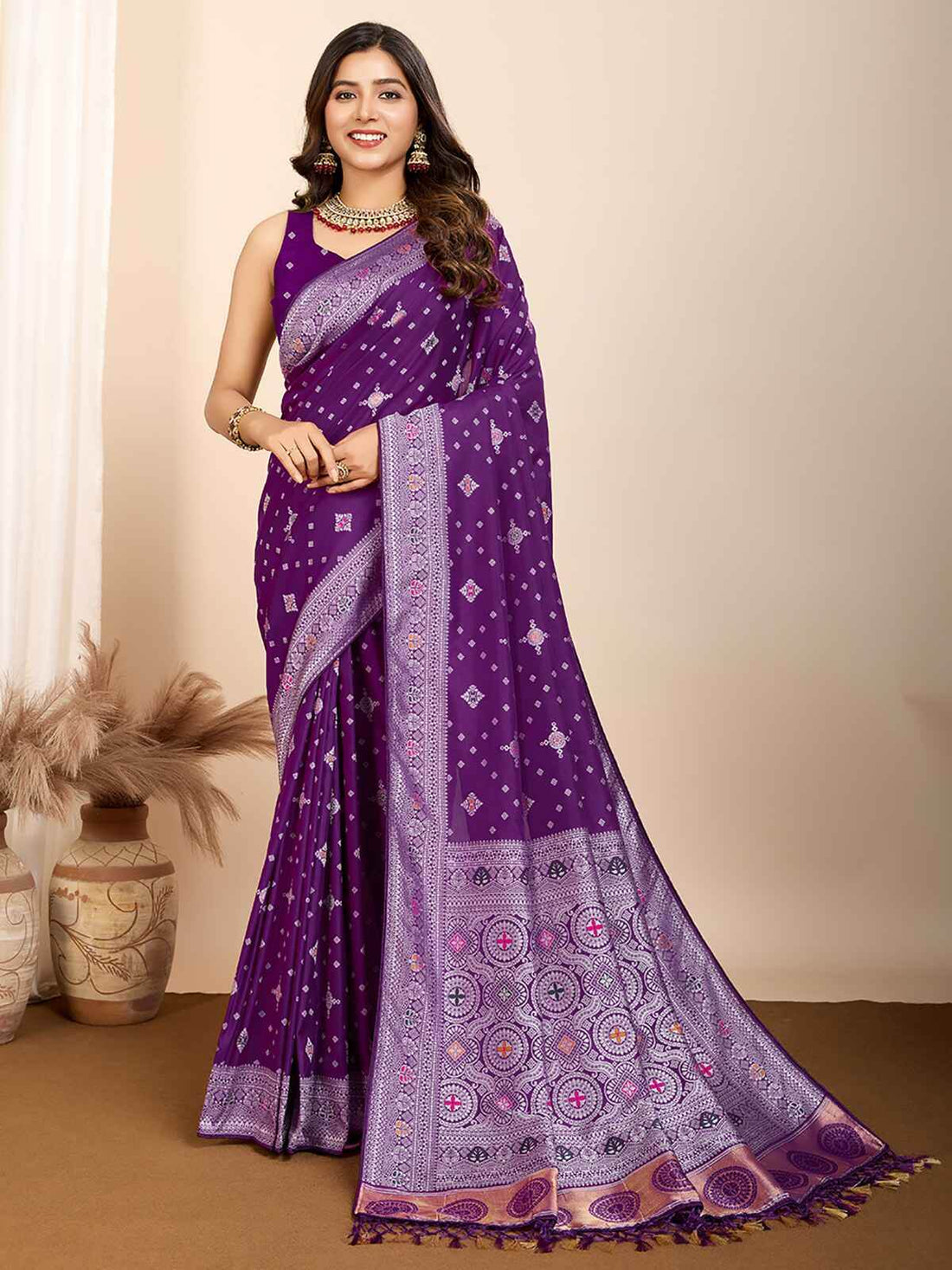 Alluring Purple Zari Weaving Silk Festival Wear Saree With Blouse - Zeel Clothing