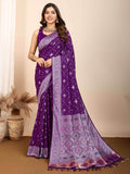 Alluring Purple Zari Weaving Silk Festival Wear Saree With Blouse - Zeel Clothing