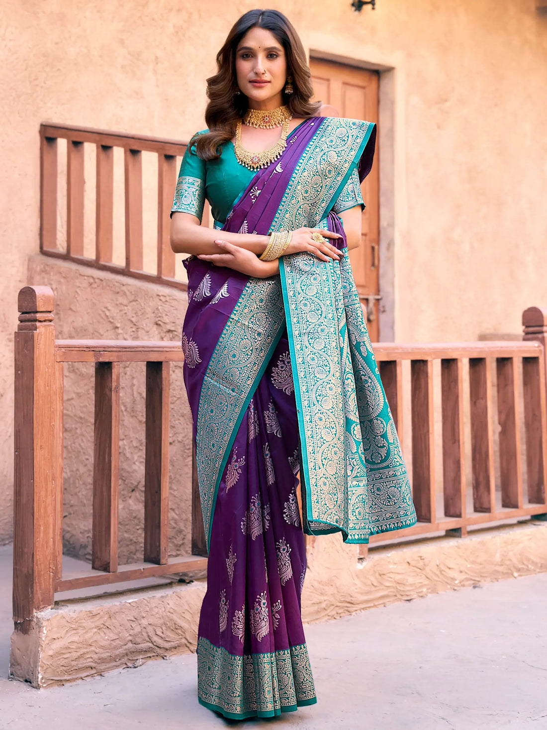 Alluring Purple Zari Weaving Silk Festive Wear Saree With Blouse - Zeel Clothing
