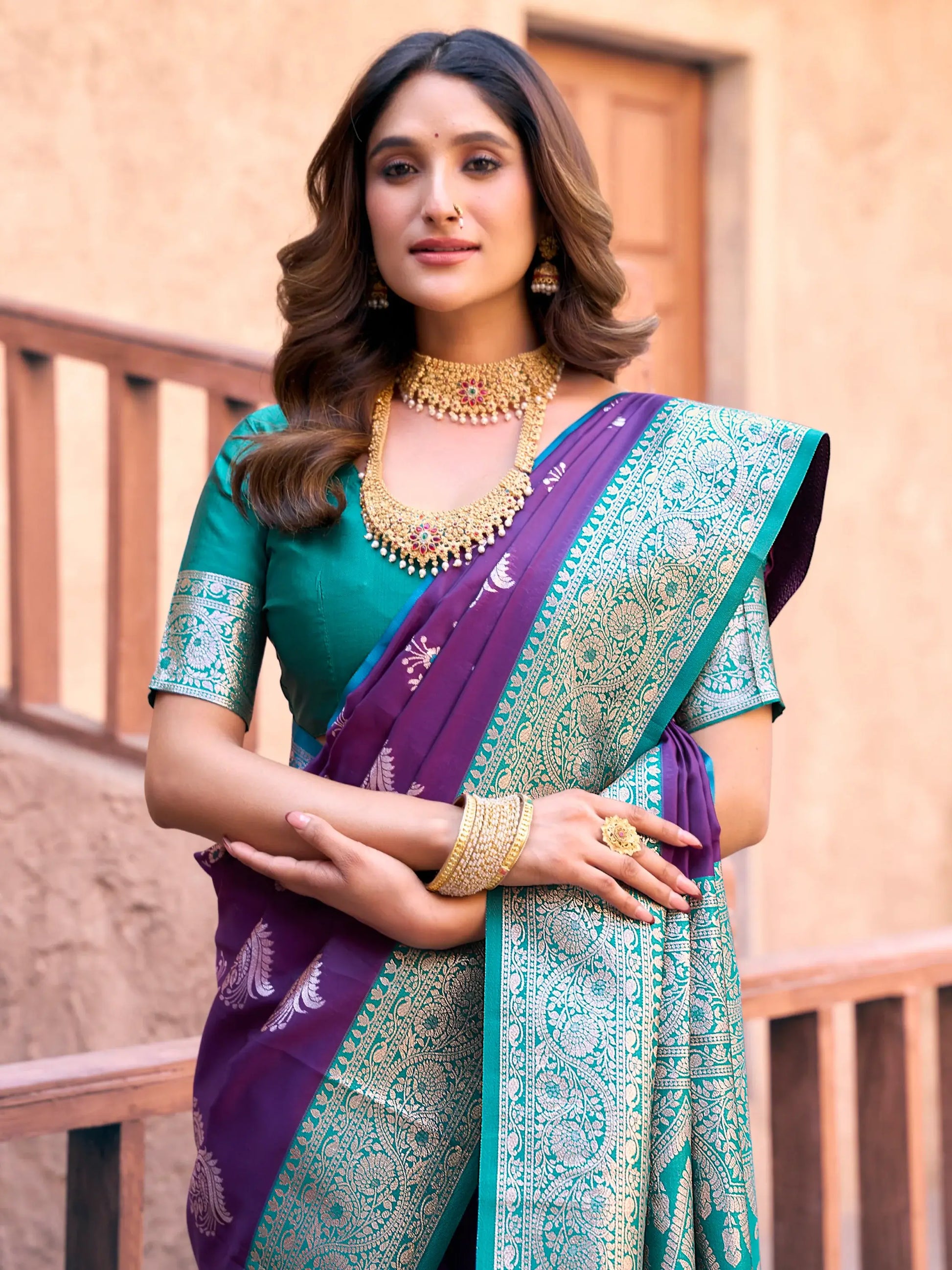Alluring Purple Zari Weaving Silk Festive Wear Saree With Blouse - Zeel Clothing