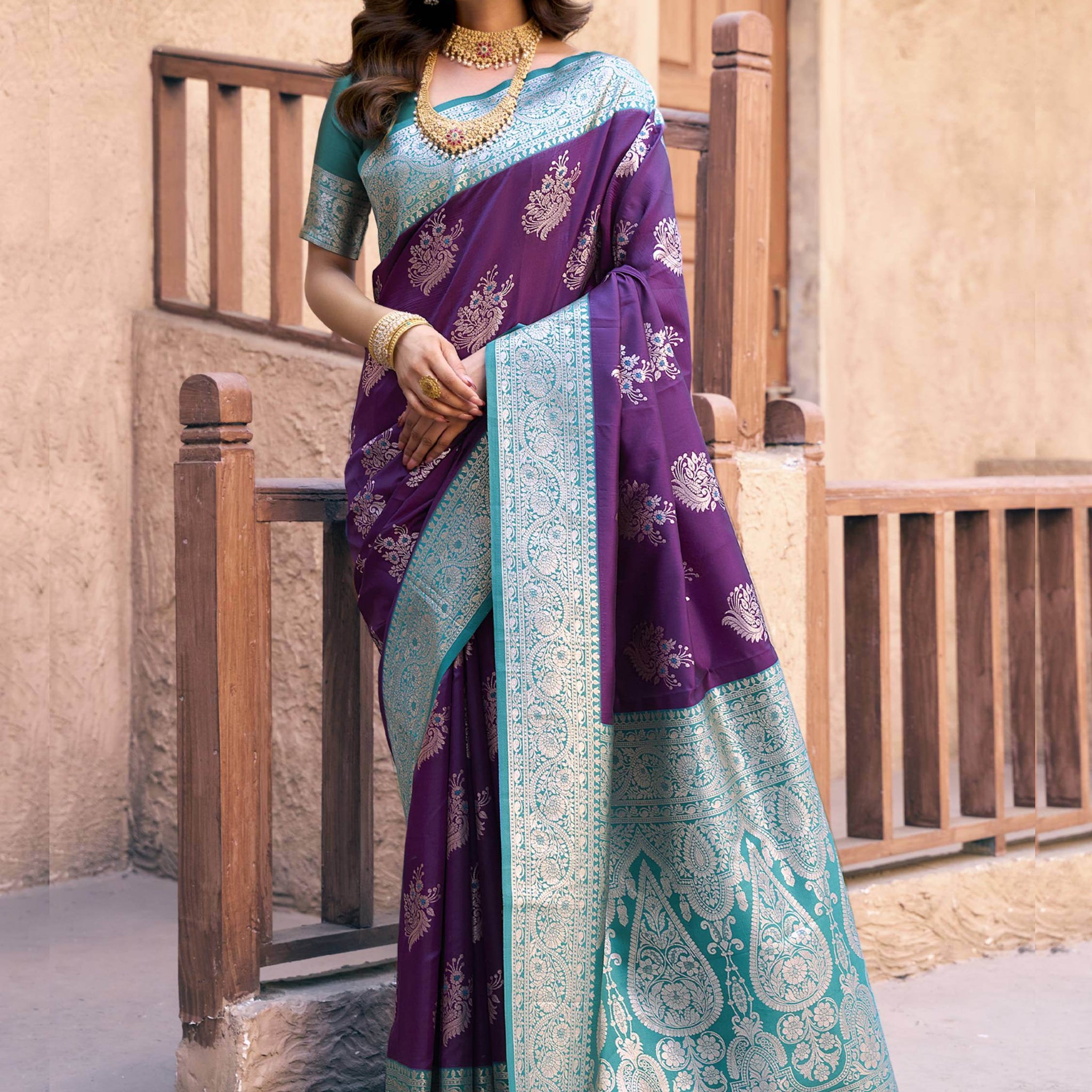 Alluring Purple Zari Weaving Silk Festive Wear Saree With Blouse - Zeel Clothing