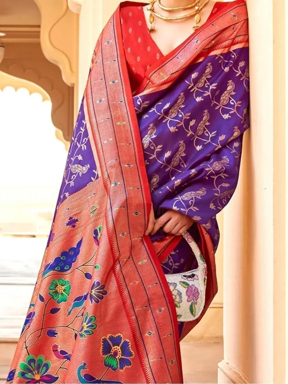 Alluring purple Zari Weaving Silk Wedding Wear Saree With Blouse - Zeel Clothing