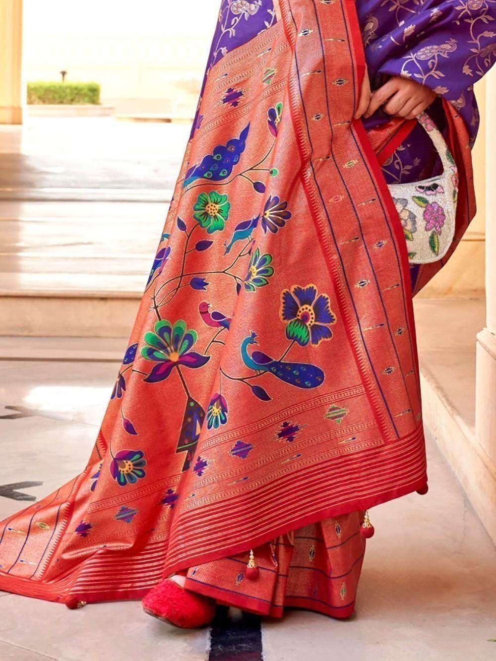 Alluring purple Zari Weaving Silk Wedding Wear Saree With Blouse - Zeel Clothing