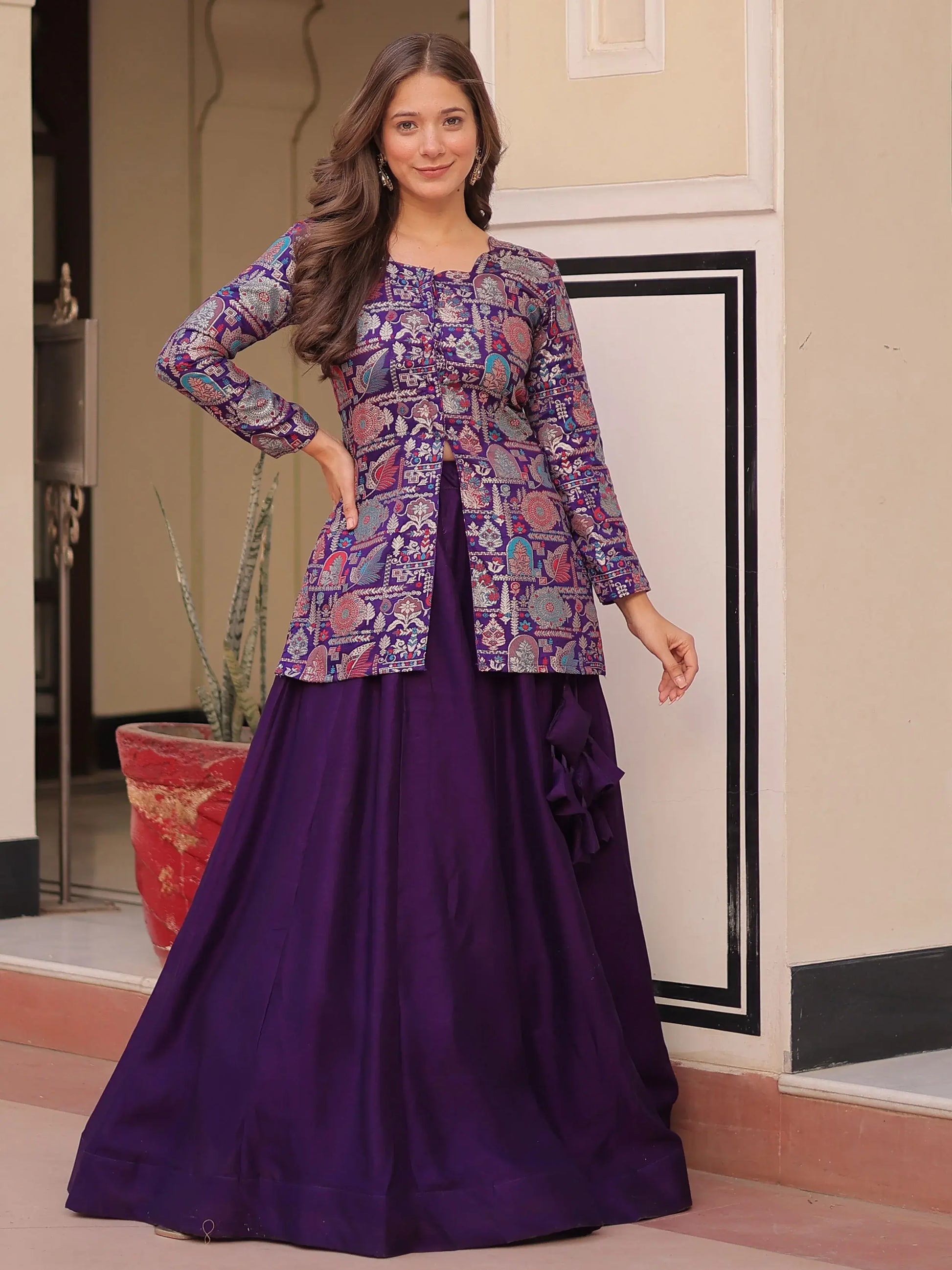 Alluring Purple Zari Weaving Vichitra Silk Festive Wear Lehenga With Jacket - Zeel Clothing