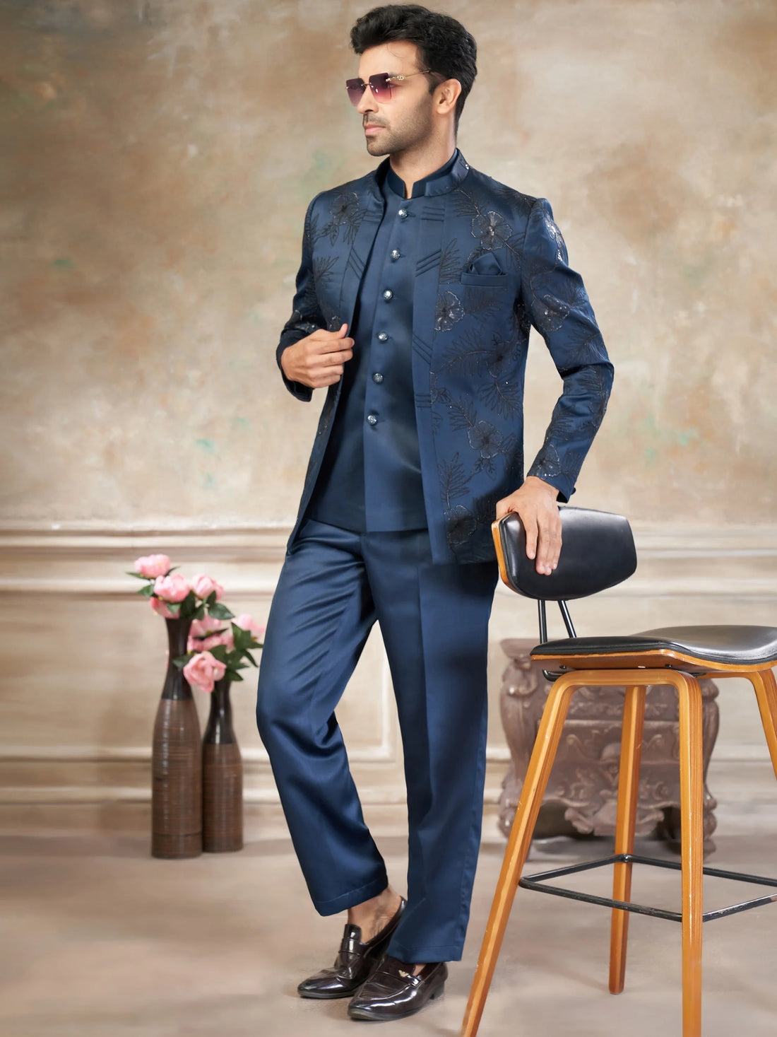 Alluring Rama Sequins Imported Party Wear Jothpuri Set For Men