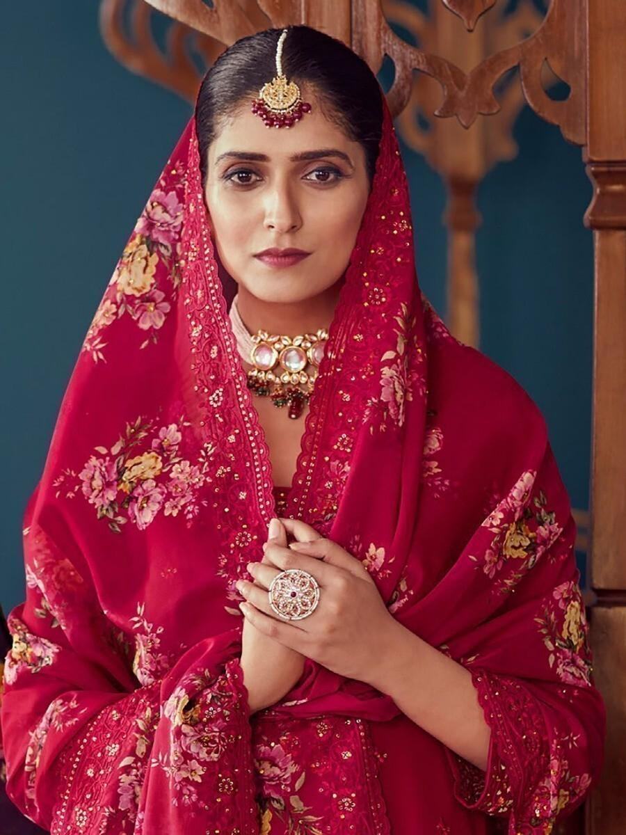 Alluring Rani Pink Embroidered Georgette Wedding Wear Salwar Suit