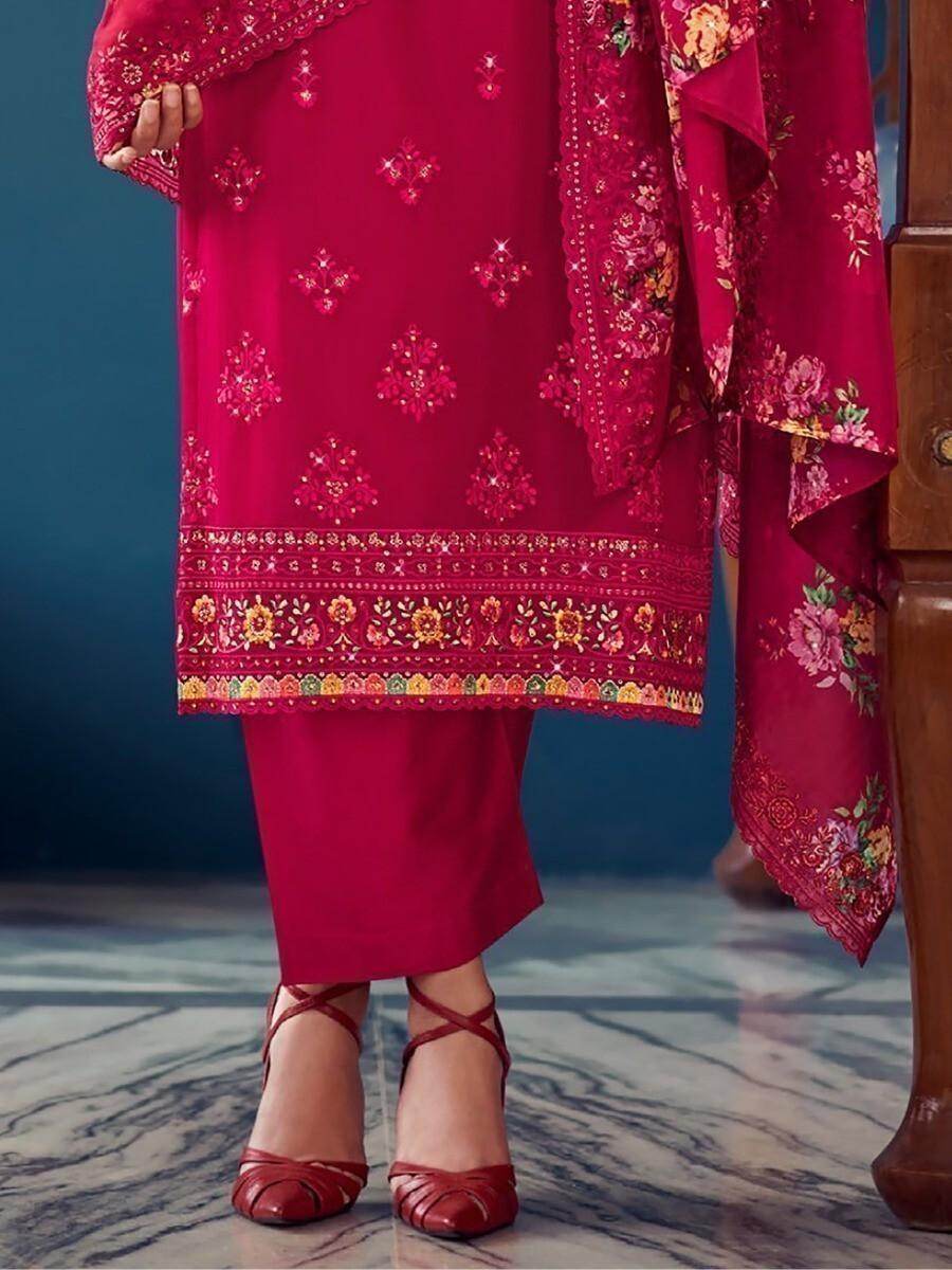 Alluring Rani Pink Embroidered Georgette Wedding Wear Salwar Suit - Zeel Clothing