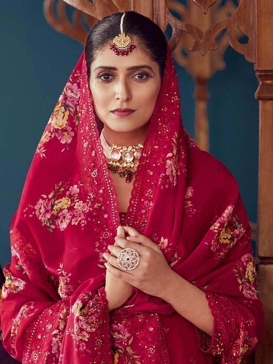 Alluring Rani Pink Embroidered Georgette Wedding Wear Salwar Suit - Zeel Clothing