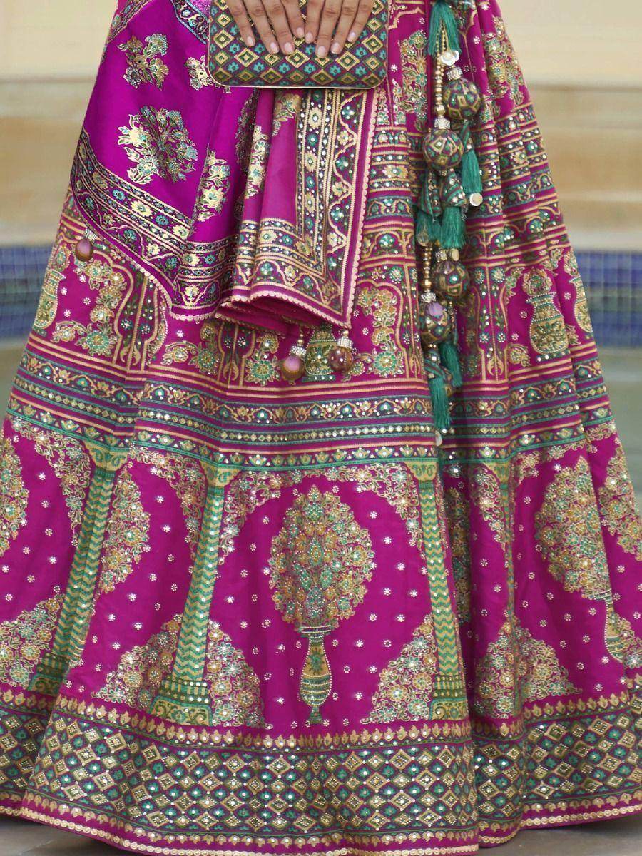 Alluring Rani Pink Mirror Work Rajwadi Silk Bridesmaid Lehenga Choli - Zeel Clothing