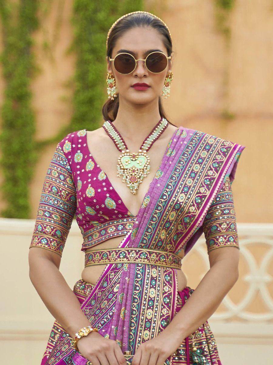 Alluring Rani Pink Mirror Work Rajwadi Silk Bridesmaid Lehenga Choli - Zeel Clothing