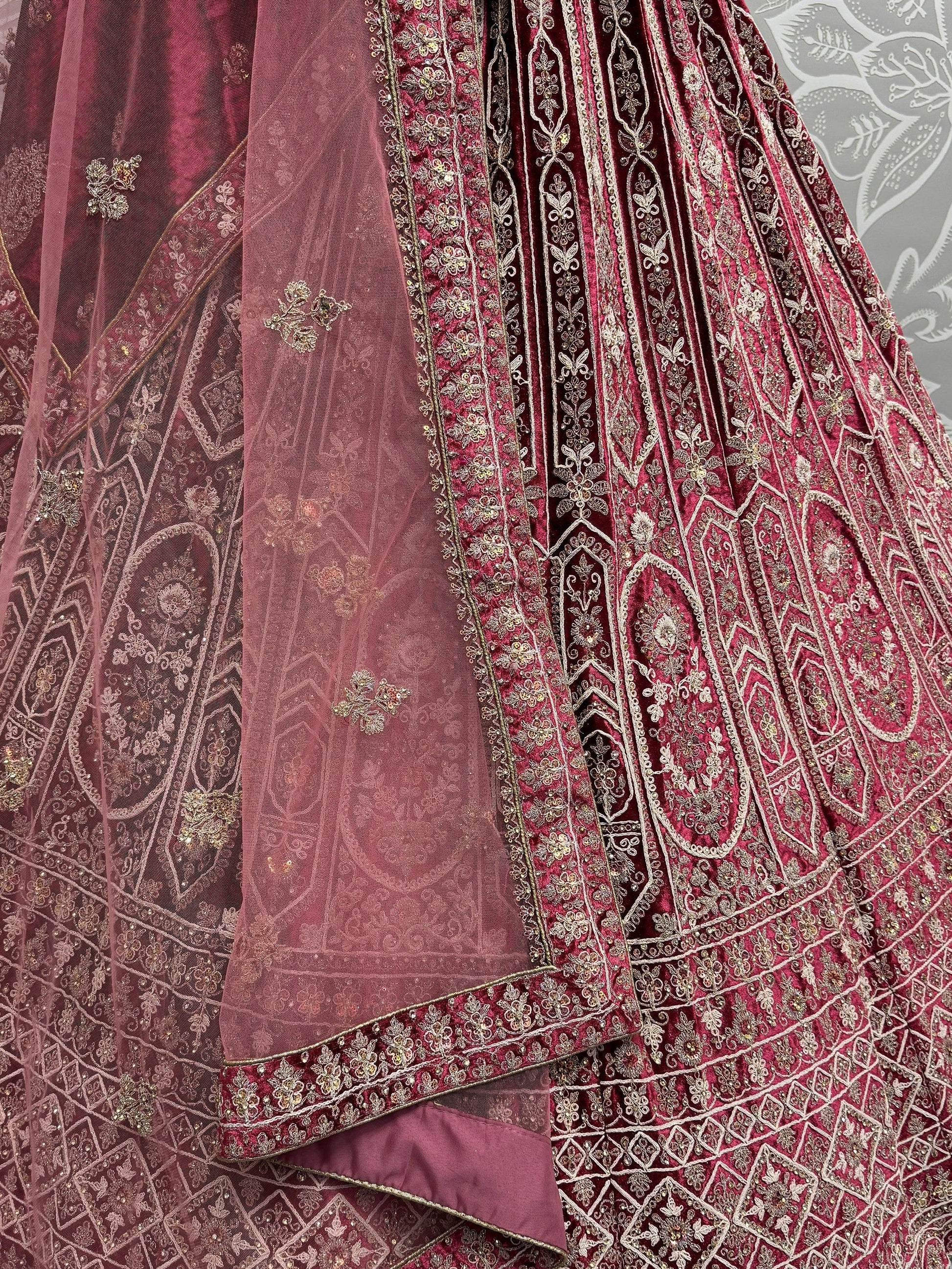 Alluring Red Dori Work Velvet Bridal Lehenga Choli With Double Dupatta - Zeel Clothing