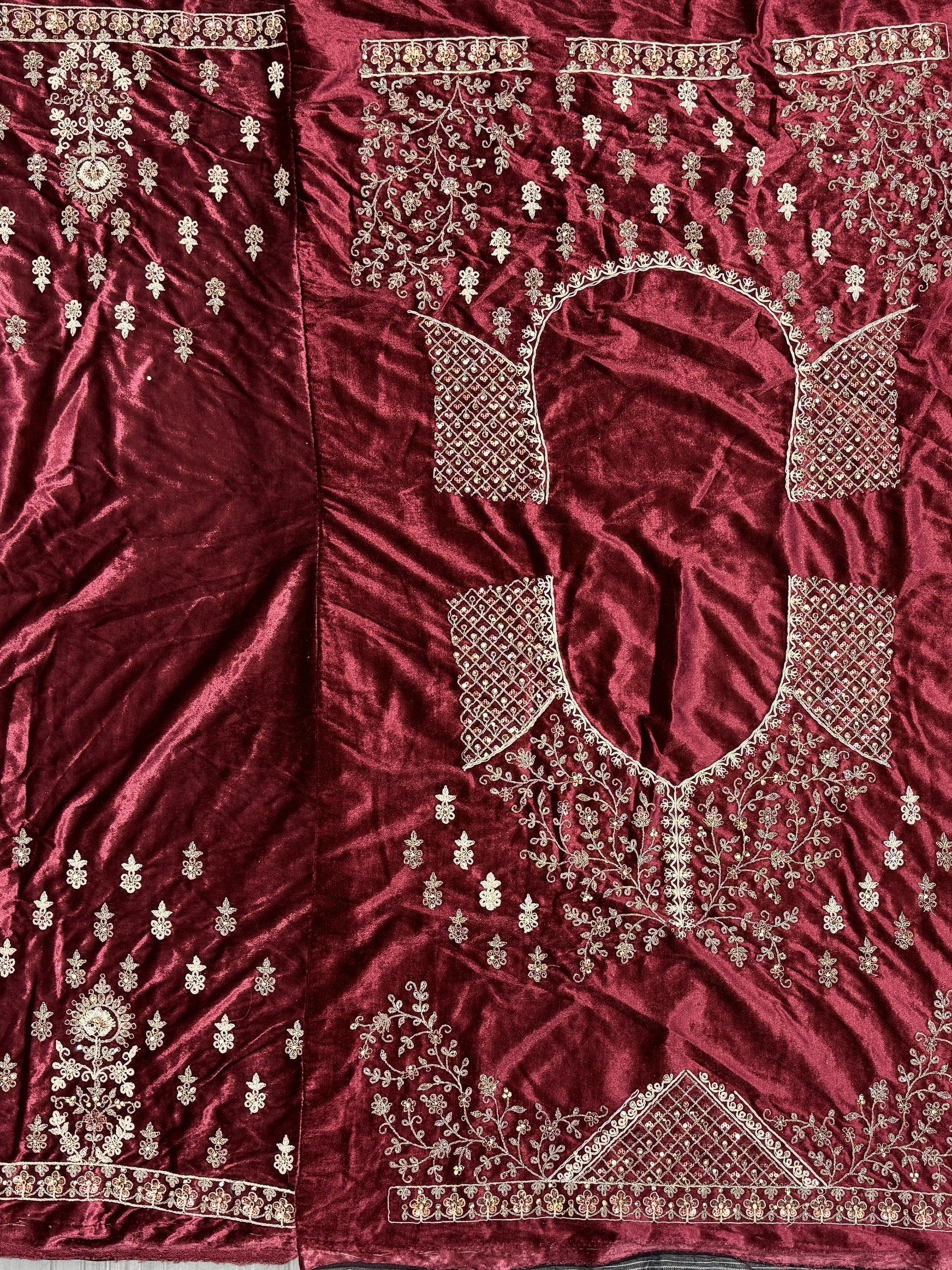 Alluring Red Dori Work Velvet Bridal Lehenga Choli With Double Dupatta - Zeel Clothing