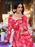 Alluring Red Floral Printed Chiffon Casual Wear Saree With Blouse - Zeel Clothing