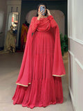 Alluring Red Printed Georgette Festival Wear Gown With Dupatta - Zeel Clothing