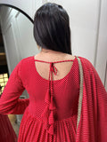Alluring Red Printed Georgette Festival Wear Gown With Dupatta - Zeel Clothing