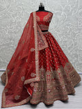 Alluring Red Sequins Work Silk Bridal Lehenga Choli With Double Dupatta - Zeel Clothing