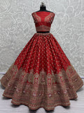 Alluring Red Sequins Work Silk Bridal Lehenga Choli With Double Dupatta - Zeel Clothing