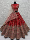 Alluring Red Sequins Work Silk Bridal Lehenga Choli With Double Dupatta - Zeel Clothing