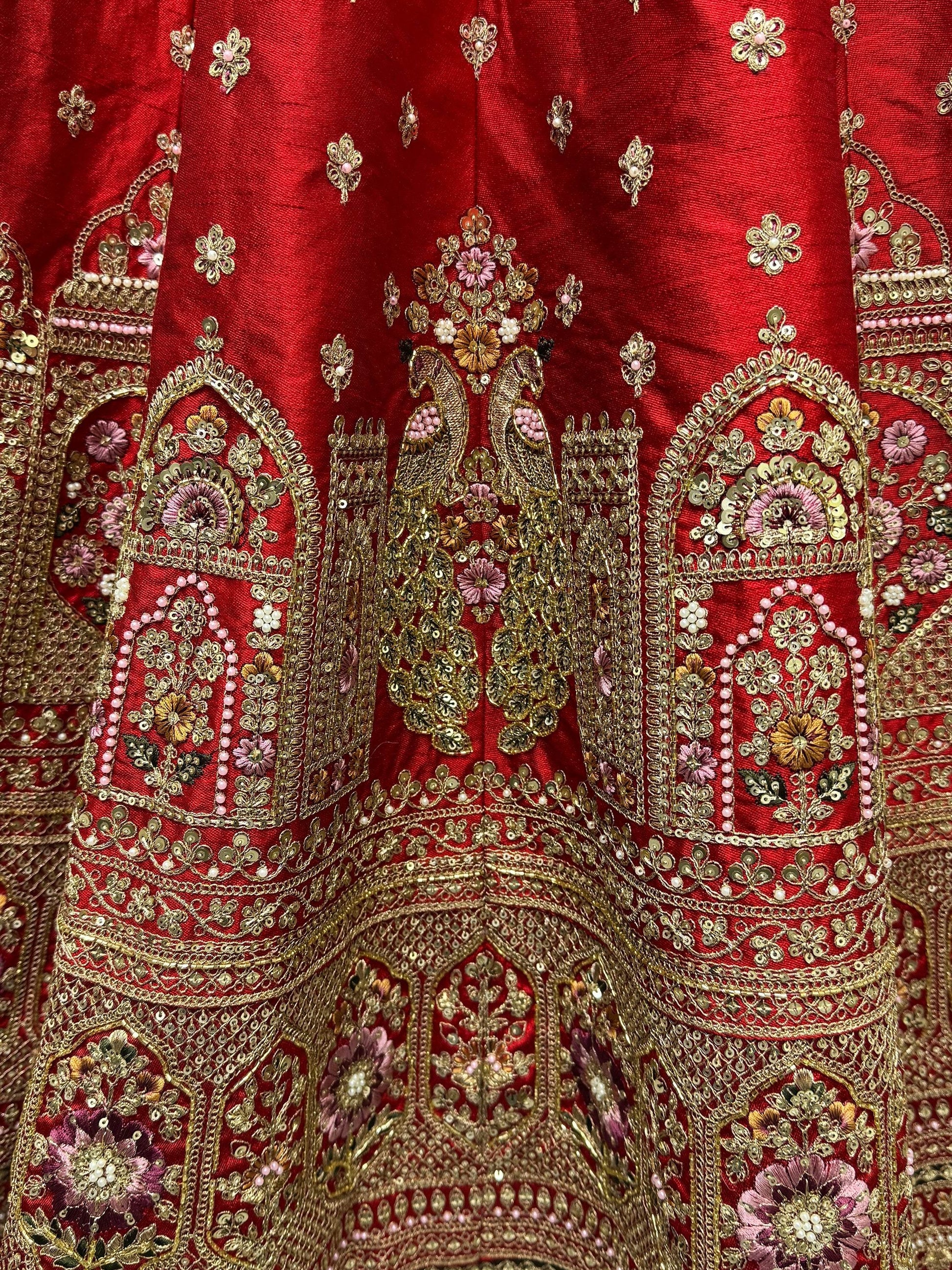 Alluring Red Sequins Work Silk Bridal Lehenga Choli With Double Dupatta - Zeel Clothing