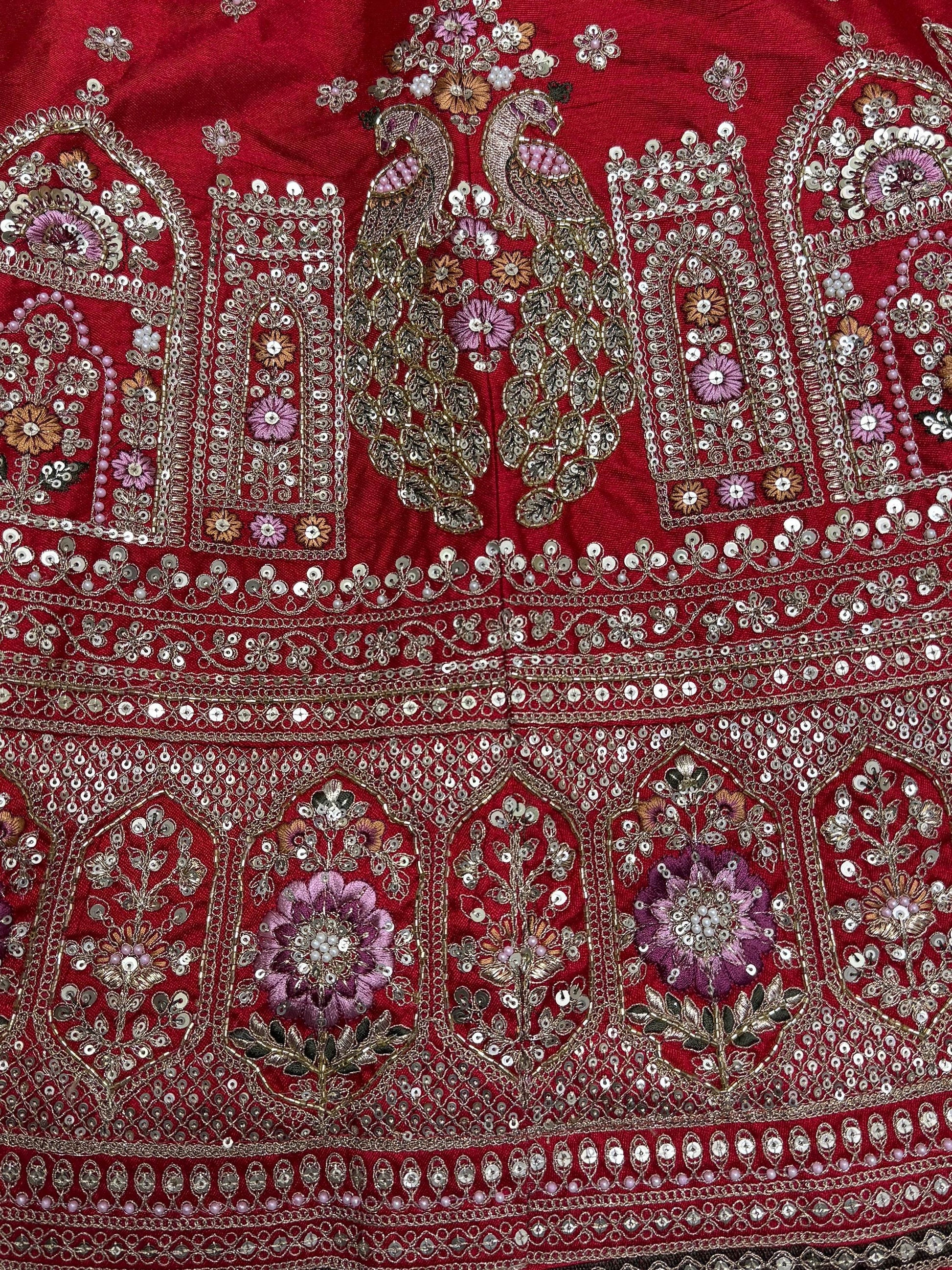 Alluring Red Sequins Work Silk Bridal Lehenga Choli With Double Dupatta - Zeel Clothing