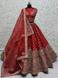 Alluring Red Sequins Work Silk Bridal Lehenga Choli With Double Dupatta - Zeel Clothing