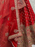 Alluring Red Sequins Work Silk Bridal Lehenga Choli With Double Dupatta - Zeel Clothing