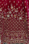 Alluring Red Velvet Bridal Lehenga Choli With Double Dupatta - Zeel Clothing