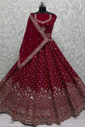 Alluring Red Velvet Bridal Lehenga Choli With Double Dupatta - Zeel Clothing