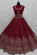 Alluring Red Velvet Bridal Lehenga Choli With Double Dupatta - Zeel Clothing