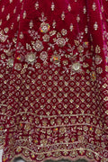 Alluring Red Velvet Bridal Lehenga Choli With Double Dupatta - Zeel Clothing