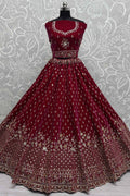 Alluring Red Velvet Bridal Lehenga Choli With Double Dupatta - Zeel Clothing