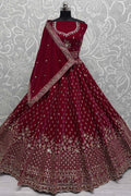 Alluring Red Velvet Bridal Lehenga Choli With Double Dupatta - Zeel Clothing