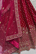 Alluring Red Velvet Bridal Lehenga Choli With Double Dupatta - Zeel Clothing
