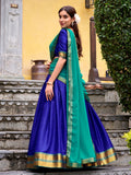 Alluring Royal Blue Zari Weaving Cotton Evening Wear Half Saree Lehenga